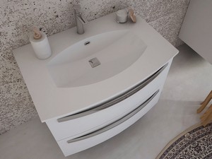 CORALLO BATHROOM FURNITURE 75CM 2 DRAWERS GLOSSY WHITE WITH UNITOP RESIN WASHBASIN GLOSSY WHITE