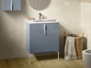 DESK 60 cm Laundry Cabinet with 1 Right Door, Matt Avio Blue, Matt White Handle and Feet, ZENO Sink
