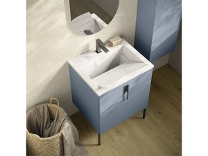DESK 60 cm Laundry Cabinet with 1 Left Door, Matt Avio Blue, Matt White Handle and Feet, ZENO Sink