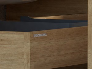 Meuble de salle de bains Etna 100 cm 2 tiroirs en bois multiplis chêne clair avec lavabo en céramique blanc brillant