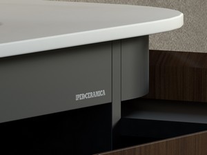 Meuble de salle de bains Tide 100 cm 3 tiroirs en bois multiplis noyer avec lavabo en Solid Surface blanc mat