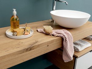 Plan pour lavabo salle de bains à poser TOPSY TOP 120 cm ép. 10 cm en chêne naturel nœuds