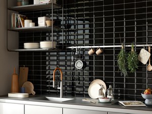 Fliese Diamante Black 7,5x15 Schwarz glänzend Diamanteffekt