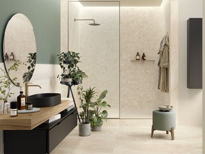 Mosaik Elegance Travertino Ivory 29x27 Feinsteinzeug mit 3D-Marmoreffekt Elfenbein