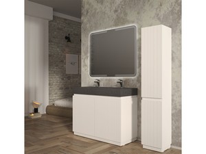 Meuble salle de bains FARO 120 cm à poser cannelé blanc mat et lavabo Unitop en HPL quartzite foncé
