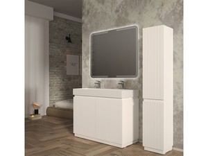 Meuble salle de bains FARO 120 cm à poser cannelé blanc mat et lavabo Unitop en résine blanc mat