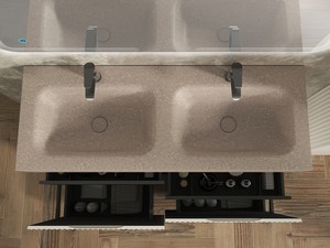 Meuble salle de bains FARO 120 cm à poser cannelé blanc mat et lavabo Unitop en HPL quartzite clair