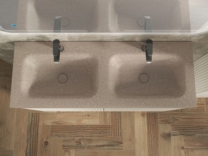 Meuble salle de bains FARO 120 cm à poser cannelé blanc mat et lavabo Unitop en HPL quartzite clair