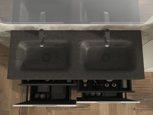 Meuble salle de bains FARO 120 cm à poser cannelé blanc mat et lavabo Unitop en HPL quartzite foncé