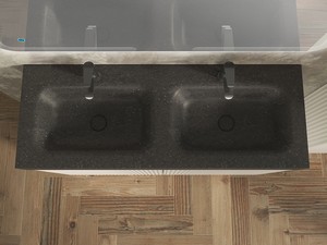 Meuble salle de bains FARO 120 cm à poser cannelé blanc mat et lavabo Unitop en HPL quartzite foncé