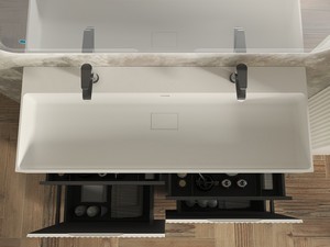 Meuble salle de bains FARO 120 cm à poser cannelé blanc mat et lavabo Unitop en résine blanc mat