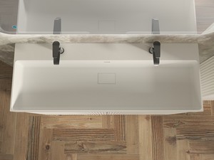 Meuble salle de bains FARO 120 cm à poser cannelé blanc mat et lavabo Unitop en résine blanc mat