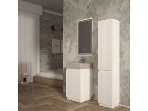 Meuble salle de bains FARO à poser 50 cm cannelé blanc mat et lavabo Unitop en HPL Quartzite clair