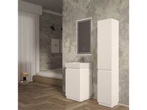 Meuble salle de bains FARO à poser 50 cm cannelé blanc mat et lavabo Unitop en résine TRIBECA blanc mat