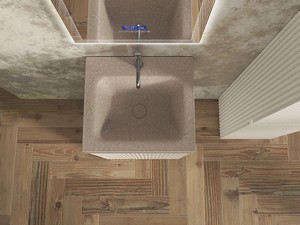 Meuble salle de bains FARO à poser 50 cm cannelé blanc mat et lavabo Unitop en HPL Quartzite clair