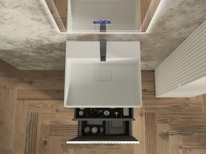 Meuble salle de bains FARO à poser 50 cm cannelé blanc mat et lavabo Unitop en résine TRIBECA blanc mat