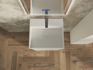 Meuble salle de bains FARO à poser 50 cm cannelé blanc mat et lavabo Unitop en résine TRIBECA blanc mat