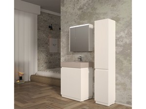 Meuble salle de bains FARO à poser 70 cm cannelé blanc mat et lavabo Unitop en HPL quartzite clair