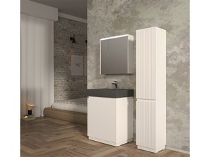 Meuble salle de bains FARO à poser 70 cm cannelé blanc mat et lavabo Unitop en HPL quartzite foncé