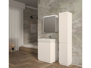 Meuble salle de bains FARO à poser 70 cm cannelé blanc mat et lavabo Unitop en résine blanc mat