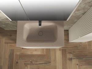 Meuble salle de bains FARO à poser 70 cm cannelé blanc mat et lavabo Unitop en HPL quartzite clair