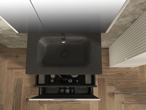 Meuble salle de bains FARO à poser 70 cm cannelé blanc mat et lavabo Unitop en HPL quartzite foncé