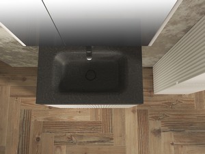 Meuble salle de bains FARO à poser 70 cm cannelé blanc mat et lavabo Unitop en HPL quartzite foncé