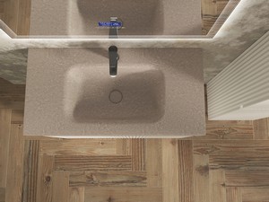 Meuble salle de bains FARO 90 cm à poser cannelé blanc mat et lavabo Unitop en HPL quartzite clair