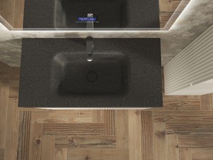 Meuble salle de bains FARO 90 cm à poser cannelé blanc mat et lavabo Unitop en HPL quartzite foncé