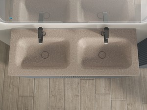Meuble salle de bains FARO 120 cm à poser cannelé bleu mat et lavabo Unitop en HPL quartzite clair