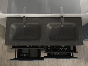 Meuble salle de bains FARO 120 cm à poser cannelé bleu mat et lavabo Unitop en HPL quartzite foncé