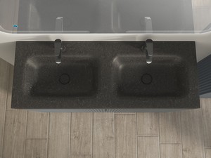 Meuble salle de bains FARO 120 cm à poser cannelé bleu mat et lavabo Unitop en HPL quartzite foncé