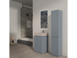 Meuble salle de bains FARO à poser 50 cm cannelé bleu mat et lavabo Unitop en HPL Quartzite clair