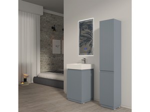Meuble salle de bains à poser FARO 50 cm cannelé bleu mat et lavabo Unitop en résine TRIBECA blanc mat