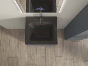 Meuble salle de bains FARO à poser 50 cm cannelé bleu mat et lavabo Unitop en HPL Quartzite foncé