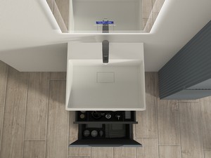 Meuble salle de bains à poser FARO 50 cm cannelé bleu mat et lavabo Unitop en résine TRIBECA blanc mat