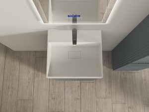 Meuble salle de bains à poser FARO 50 cm cannelé bleu mat et lavabo Unitop en résine TRIBECA blanc mat