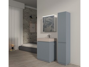 Meuble salle de bains FARO à poser 70 cm cannelé bleu mat et lavabo Unitop en HPL quartzite clair