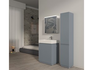 Meuble salle de bains FARO à poser 70 cm cannelé bleu mat et lavabo Unitop en résine blanc mat