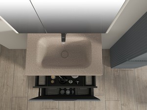 Meuble salle de bains FARO à poser 70 cm cannelé bleu mat et lavabo Unitop en HPL quartzite clair