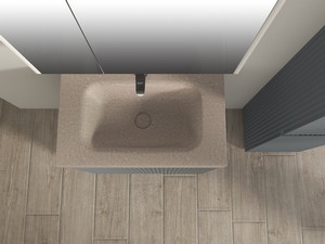 Meuble salle de bains FARO à poser 70 cm cannelé bleu mat et lavabo Unitop en HPL quartzite clair