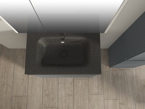 Meuble salle de bains FARO à poser 70 cm cannelé bleu mat et lavabo Unitop en HPL quartzite foncé