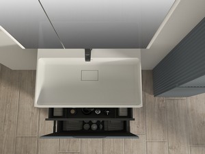 Meuble salle de bains FARO à poser 70 cm cannelé bleu mat et lavabo Unitop en résine blanc mat