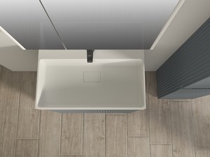 Meuble salle de bains FARO à poser 70 cm cannelé bleu mat et lavabo Unitop en résine blanc mat