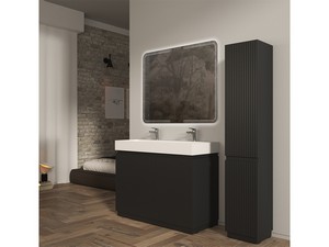 Meuble salle de bains FARO 120 cm à poser cannelé noir mat et lavabo Unitop en résine blanc mat