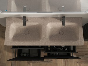 Meuble salle de bains FARO 120 cm à poser cannelé noir mat et lavabo Unitop en HPL quartzite clair