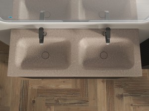 Meuble salle de bains FARO 120 cm à poser cannelé noir mat et lavabo Unitop en HPL quartzite clair