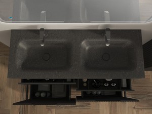 Meuble salle de bains FARO 120 cm à poser cannelé noir mat et lavabo Unitop en HPL quartzite foncé