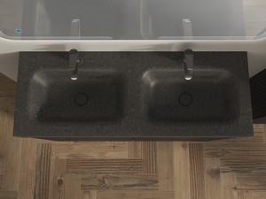 Meuble salle de bains FARO 120 cm à poser cannelé noir mat et lavabo Unitop en HPL quartzite foncé