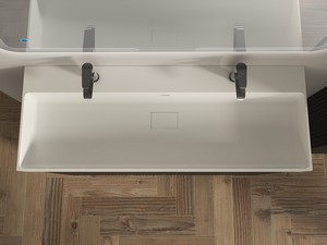 Meuble salle de bains FARO 120 cm à poser cannelé noir mat et lavabo Unitop en résine blanc mat